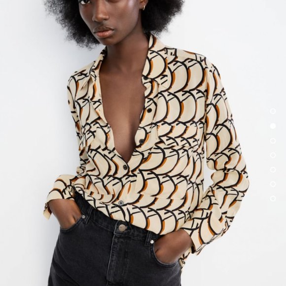 ZARA pocket print blouse button-down shirt - Picture 3 of 3